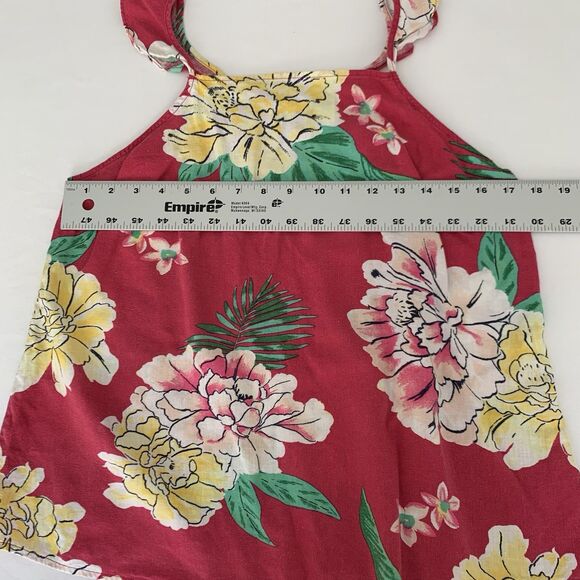Old Navy Top Women M Raspberry Pink Floral Linen Flutter Tank Tropical Summer - Picture 5 of 6